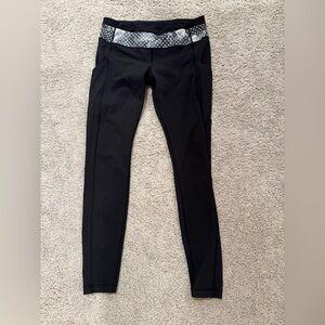 lululemon athletica Black Leggings with White Patterned Waistband